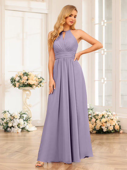 A-Line/Princess Halter Long Wedding Party Dresses with Split Side