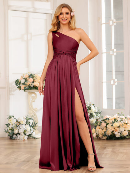 A-Line/Princess One-Shoulder Long Formal Dresses with Split Side