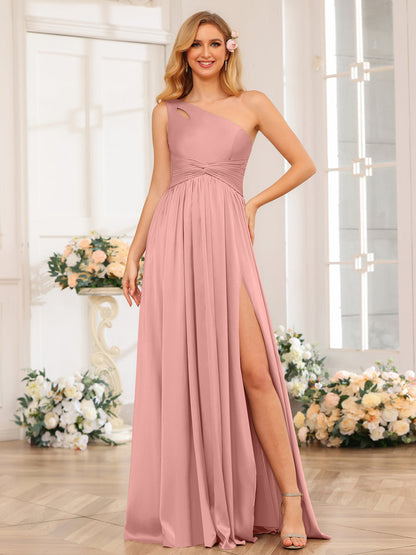 A-Line/Princess One-Shoulder Long Formal Dresses with Split Side